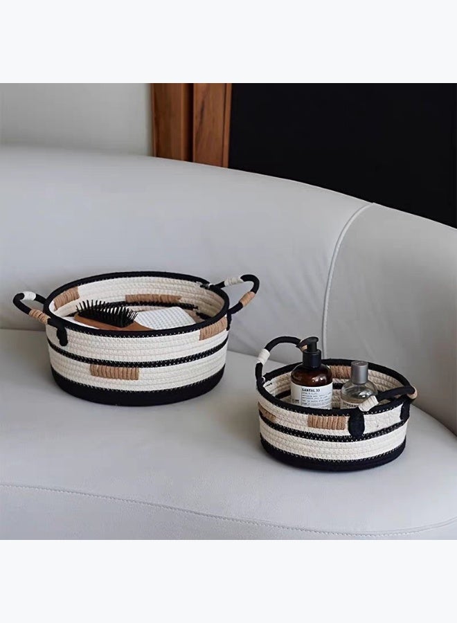 2 قطعة من سلال تخزين للحبال القطنية المنسوجة يدويًا، تنظيم زخرفي متعدد الوظائف لسطح المكتب/الألعاب/الكوزمتيك/الأشياء المتراكمة، توفير مساحة، تخزين منزلي خالي من الفوضى، أسلوب بوهو إن - Image 1