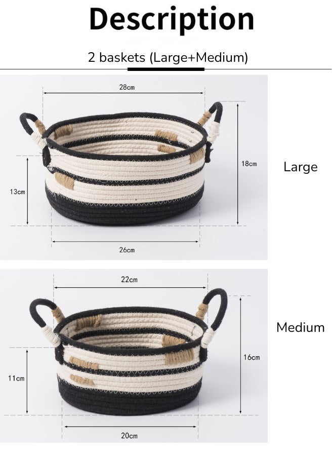 2 قطعة من سلال تخزين للحبال القطنية المنسوجة يدويًا، تنظيم زخرفي متعدد الوظائف لسطح المكتب/الألعاب/الكوزمتيك/الأشياء المتراكمة، توفير مساحة، تخزين منزلي خالي من الفوضى، أسلوب بوهو إن - Image 4