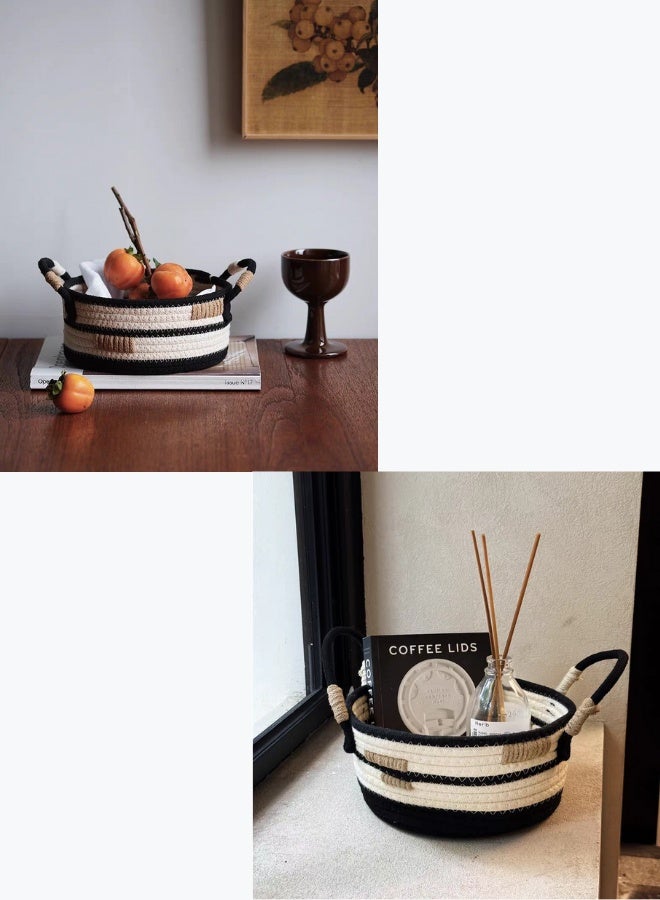 2 قطعة من سلال تخزين للحبال القطنية المنسوجة يدويًا، تنظيم زخرفي متعدد الوظائف لسطح المكتب/الألعاب/الكوزمتيك/الأشياء المتراكمة، توفير مساحة، تخزين منزلي خالي من الفوضى، أسلوب بوهو إن - Image 2