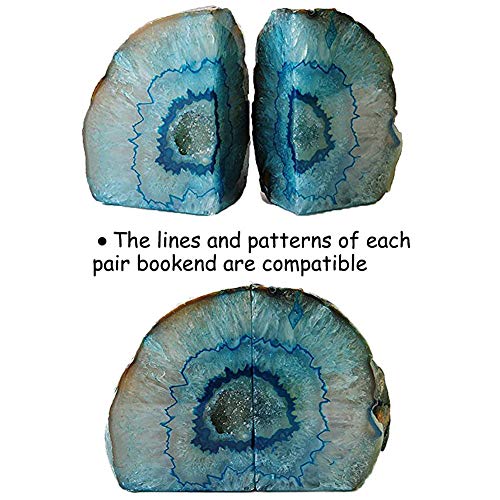 AMOYSTONE Bookends Agate Decorative Book Ends for Shelves Heavy Duty Crystal Stone Bookends Dyed Teal with Rubber Bumpers 1 Pair, 3-4 LBS - Image 3