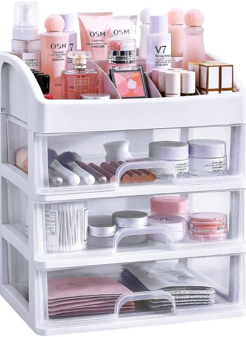 ORiTi Makeup Organizer with 3 Drawers, Bathroom Vanity Countertop Storage for Cosmetics, Brushes, Lotion, Nail Lipstick and Jewelry  - Image 1