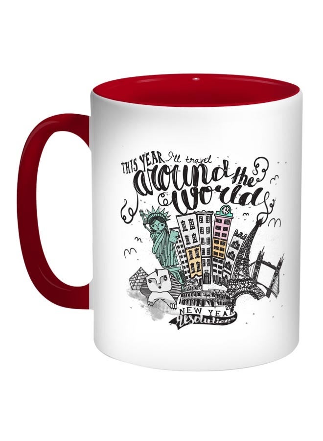 New Year Printed Coffee Mug Red/White/Black 11ounce