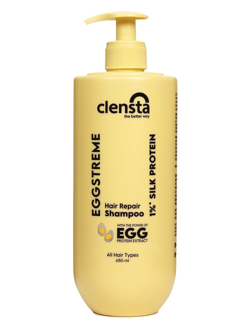 Clensta Eggstreme Hair Repair Shampoo With Egg Protein, Biotin & Hydrolyzed Silk Protein | Promotes Strengthening & Repair Damaged Hair | Sulfate & Paraben Free | For Men & Women - 650 ml - Image 1
