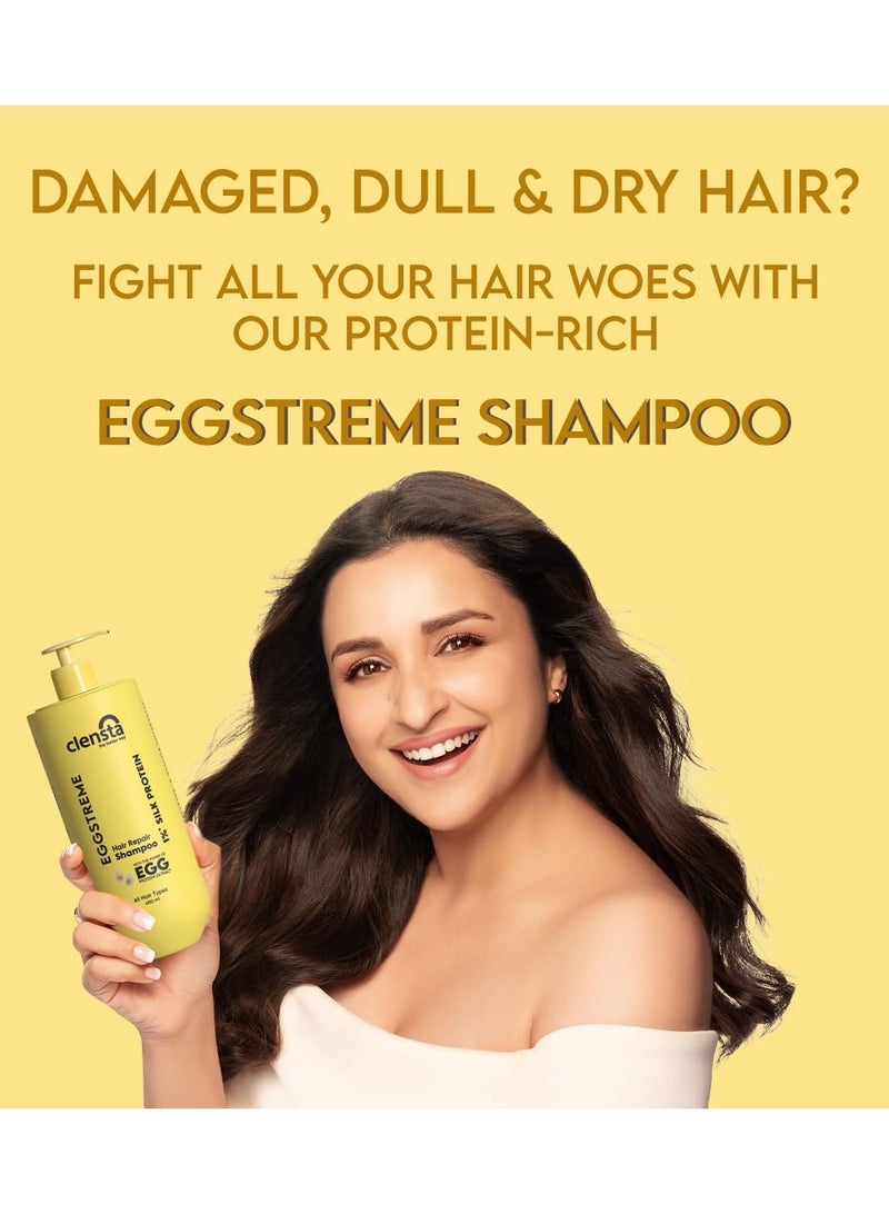 Clensta Eggstreme Hair Repair Shampoo With Egg Protein, Biotin & Hydrolyzed Silk Protein | Promotes Strengthening & Repair Damaged Hair | Sulfate & Paraben Free | For Men & Women - 650 ml - Image 2