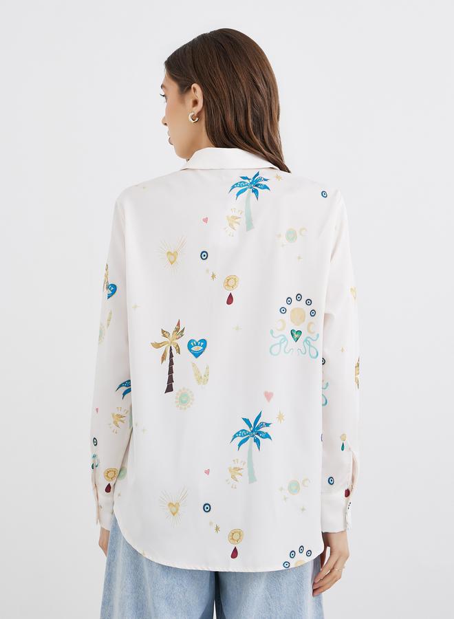 تايك تو قميص نسائي واسع بأكمام طويلة وطبعة شاملة - Image 5