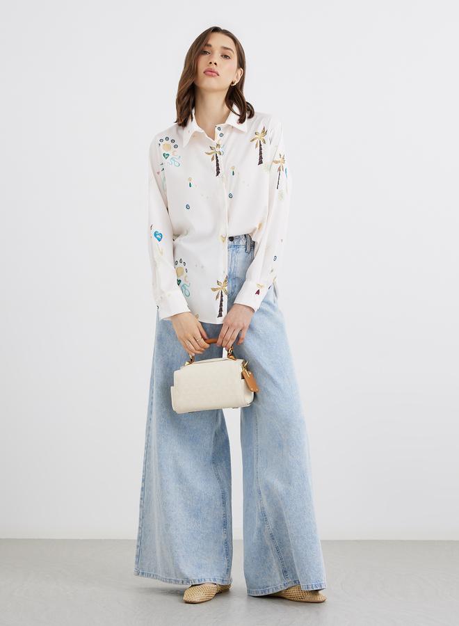 تايك تو قميص نسائي واسع بأكمام طويلة وطبعة شاملة - Image 2