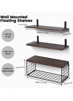MileMelo Floating Shelves for Wall - Set of 3 Hanging Wood Shelf Rustic Wooden Shelves with Metal Brackets Hanging Shelf Wall Organizers for HomebStorage Rack Wall Mount Brown  - Image 2