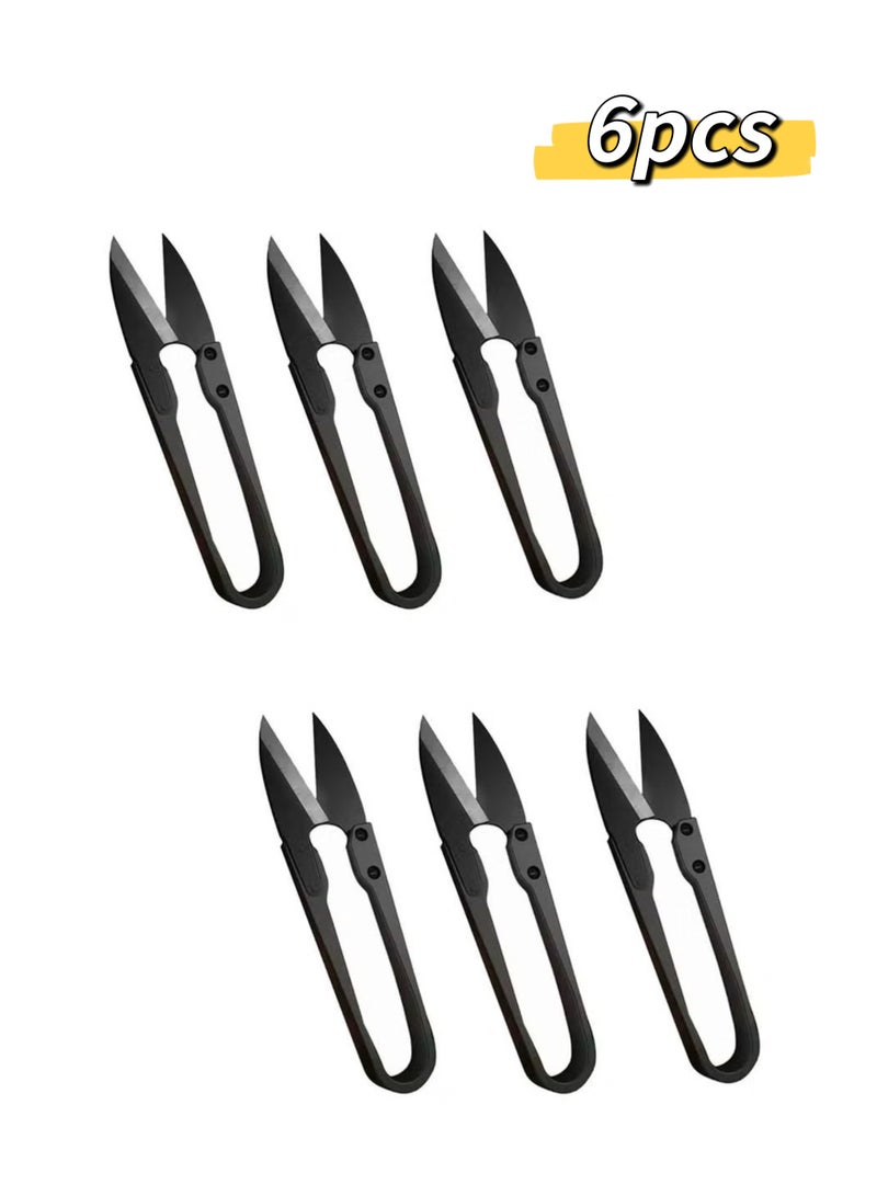 6PCS Sewing Scissors Set - U Sewing Scissors Clippers - Embroidery Yarn Scissors Mini Thread Sewing Cutter - Yarn Fishing Mini Small Snips T Nipper - DIY Supplies - Black - Image 1