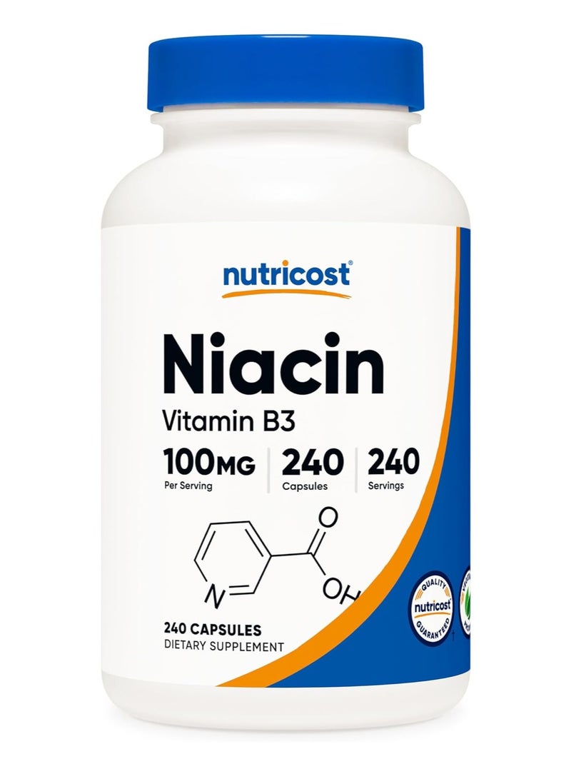 Nutricost Vitamin B3 Niacin Capsules 100mg 240 Caps - Image 1