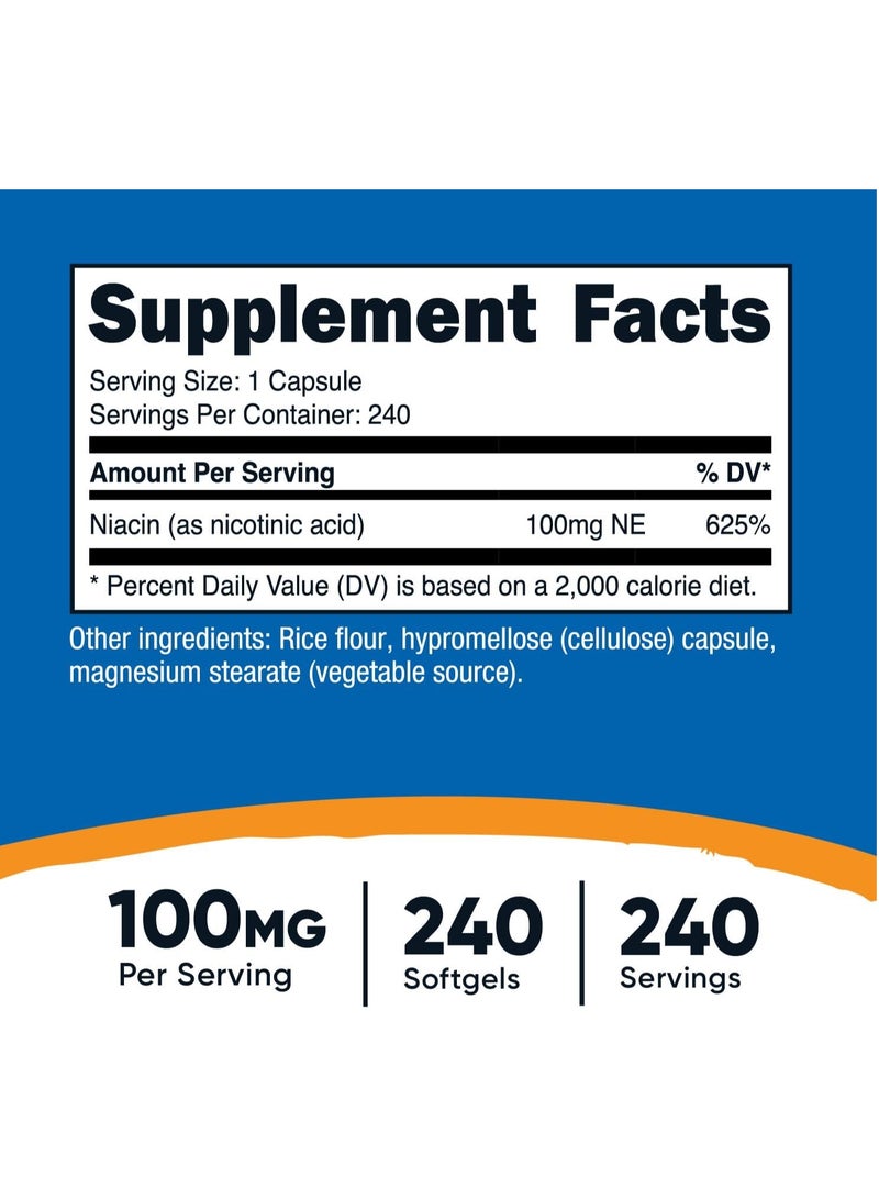 Nutricost Vitamin B3 Niacin Capsules 100mg 240 Caps - Image 2