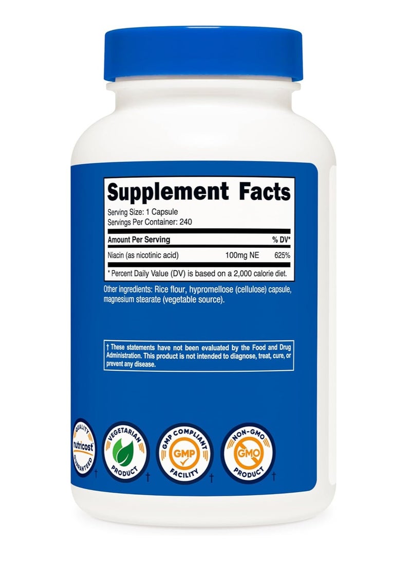 Nutricost Vitamin B3 Niacin Capsules 100mg 240 Caps - Image 4