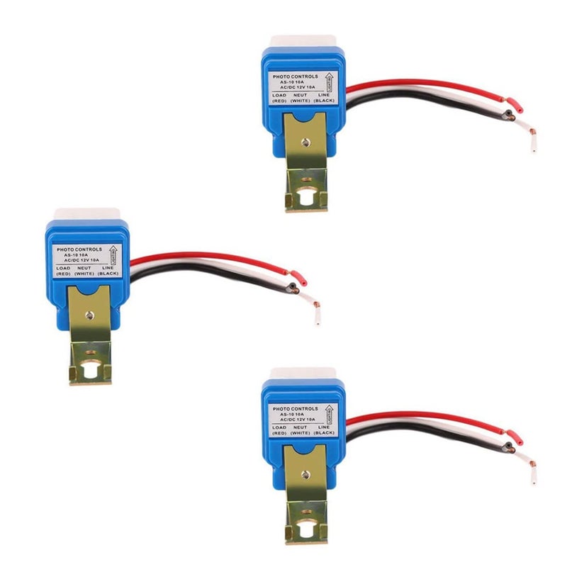 Ximimark 3Pcs 12V 10A Light Sensor Switch Auto On Off Dusk Sensor Night Light Sensor Twilight Switch
