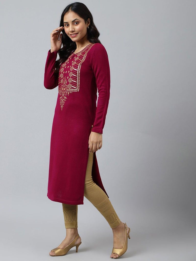Aurelia Teal Zari Embroidered Winter Kurta (Size: S)-24NOA13713-703281 - Image 4