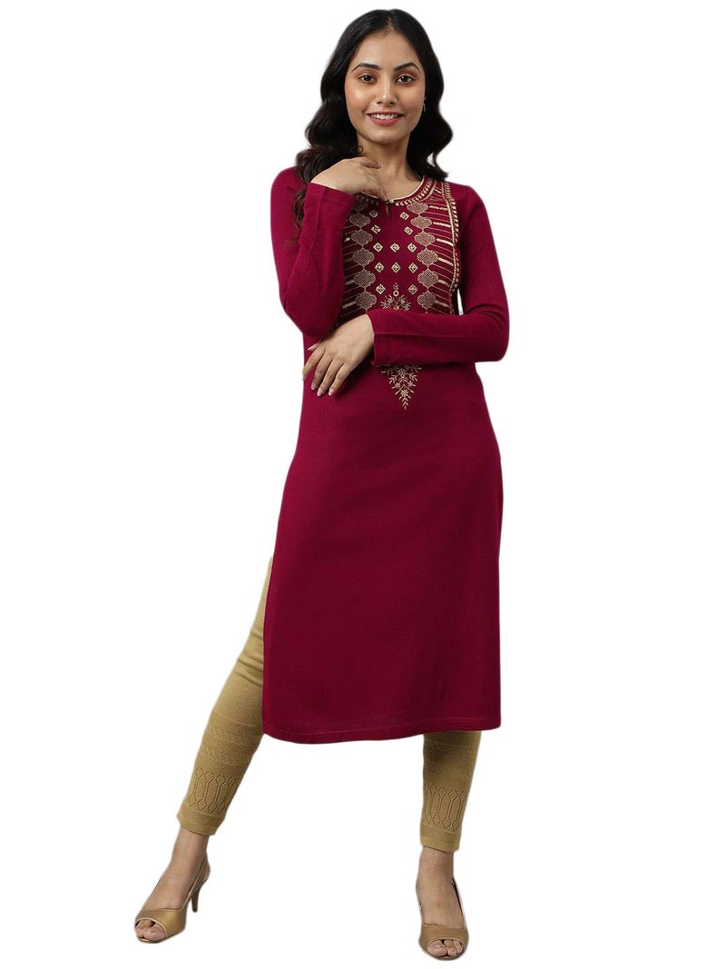 Aurelia Teal Zari Embroidered Winter Kurta (Size: S)-24NOA13713-703281 - Image 1