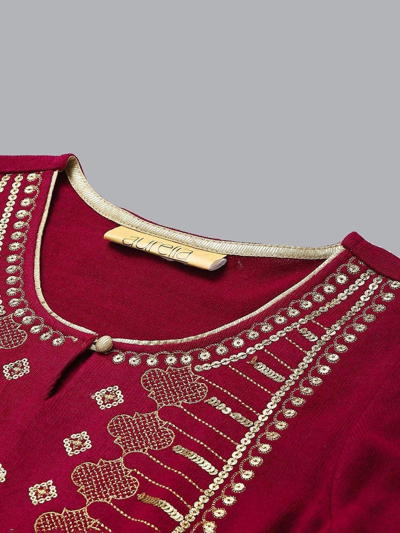 Aurelia Teal Zari Embroidered Winter Kurta (Size: S)-24NOA13713-703281 - Image 2