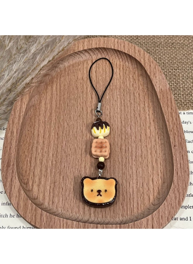 NIBEMINENT Phone Charm/ Chain Strap for Women Girls, Chocolate Teddy Bear Snack Cell Phone Case Lanyard Wrist Strap