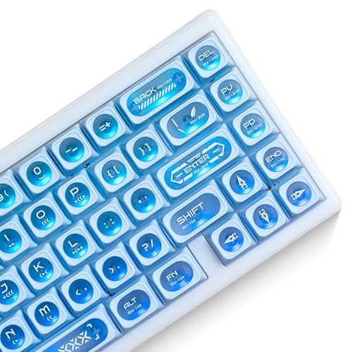 OHY XVX Blue Shine Through Keycaps for Mechanical Keyboards - 136 Keys Blue Translucent Cat Eye Design,Cherry MAX Profile, PC+PBT Frosted RGB Keycaps - Image 1