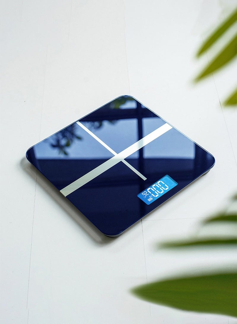MileMelo Digital Bathroom Weighing Scale with LCD Panel & Thick Tempered Glass, Electronic Weight Machine for Human Body 180kg Blue/Silver  - Image 2