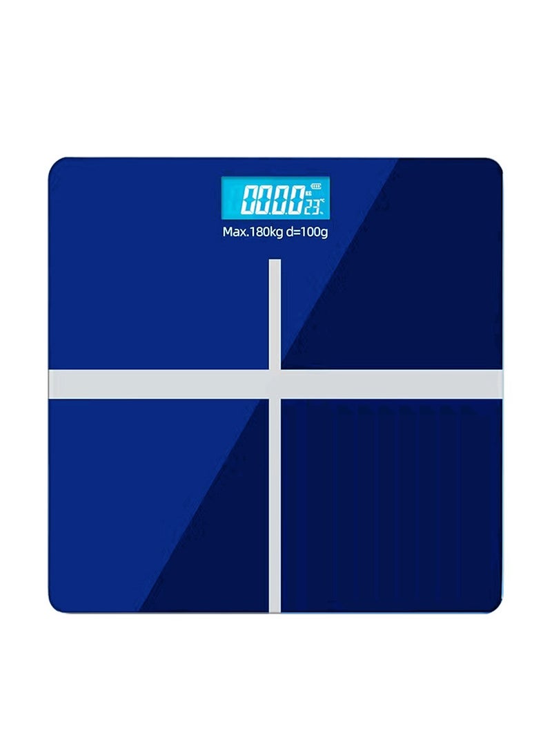 MileMelo Digital Bathroom Weighing Scale with LCD Panel & Thick Tempered Glass, Electronic Weight Machine for Human Body 180kg Blue/Silver  - Image 1