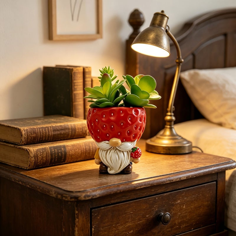 Red Strawberry Gnome Planter With Turtle Design For Succulent Plants Indoor Outdoor Garden Patio Balcony Courtyard Decoration Durable Unique Sculpture - Image 5