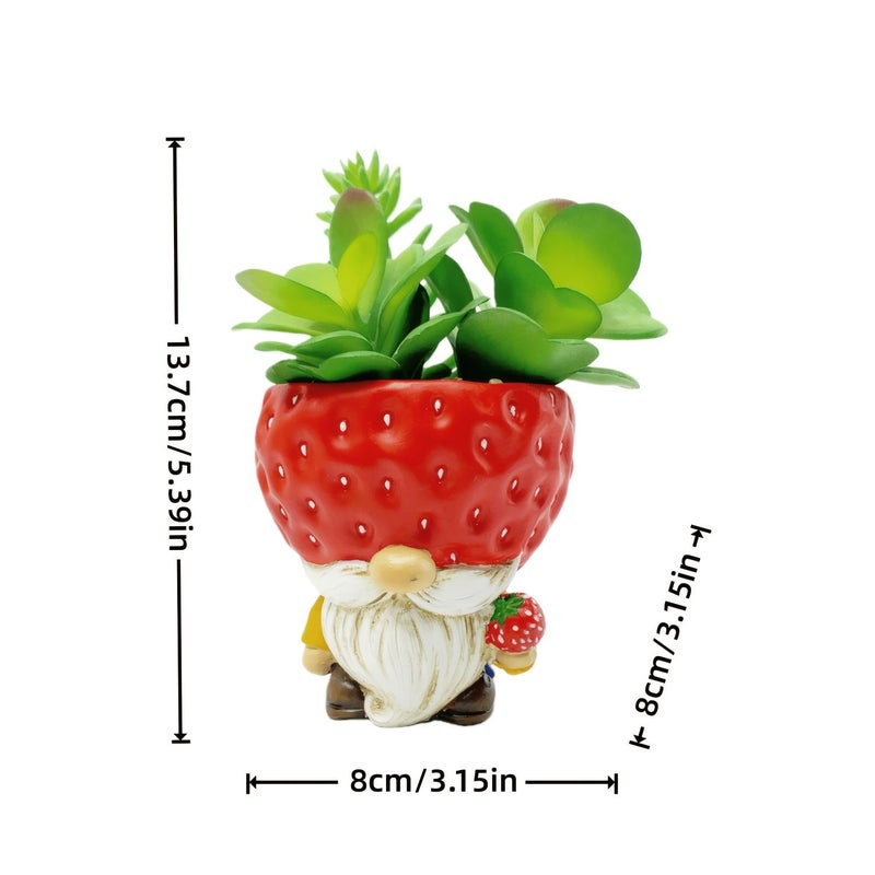 Red Strawberry Gnome Planter With Turtle Design For Succulent Plants Indoor Outdoor Garden Patio Balcony Courtyard Decoration Durable Unique Sculpture - Image 3
