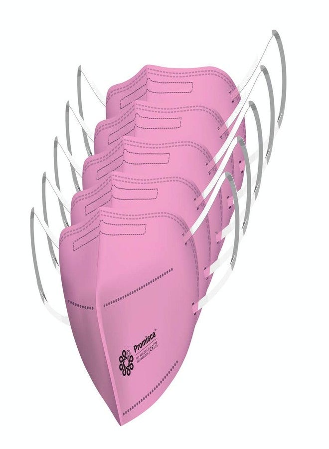 بروميسكا قناع الوجه بروميسكا N95 ذو حلقات الأذن، واقي بخمس طبقات ترشيح مع طبقات من القطن المصهور بالهواء الساخن (عبوة من 5 قطع) (وردي، صغير) - Image 1