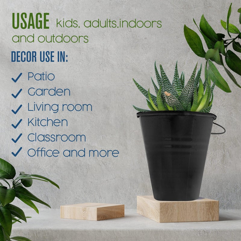 هاوسابلز Houseables دلو أسود دلو معدني أسود سطل صغير مجلفن سطل صغير حاوية قصدير معدنية شاحبة مع مقبض علب القصدير للحرف اليدوية لصالح الحفلات الحلوى زهرة ديكور صغير 5 بوصة 12pk - Image 3