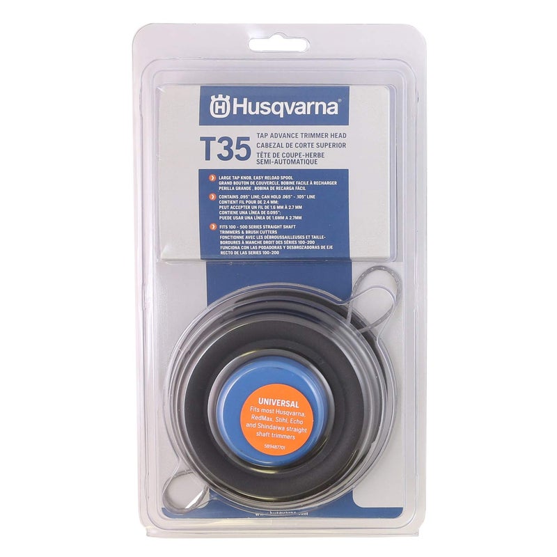 Husqvarna 537388101 Universal T35 Tap Advance Straight Shaft String Trimmer Head Prewound With .095-Inch Line Blue/Black - Image 1