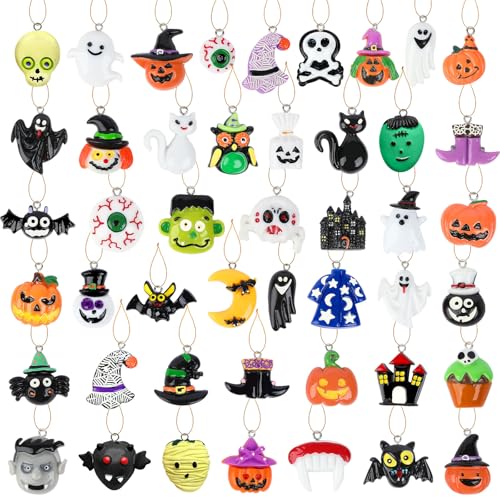 DTOFOOT 36PCS Mini Resin Halloween Ornaments - Tiny Hanging Decorations for Tree, Miniatures Figurines Charms With String, Resin Pendants for Party Decor, Small - Image 1