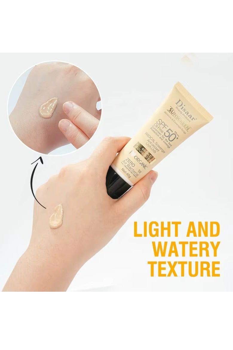 Disaar كريم واقي شمس برونزفيس تينتد فاونديشن SPF50 PA +++ 40غ واقي شمس مضيء مقاوم للماء لمسة نهائية مطفية تدوم طويلاً للوجه - Image 2