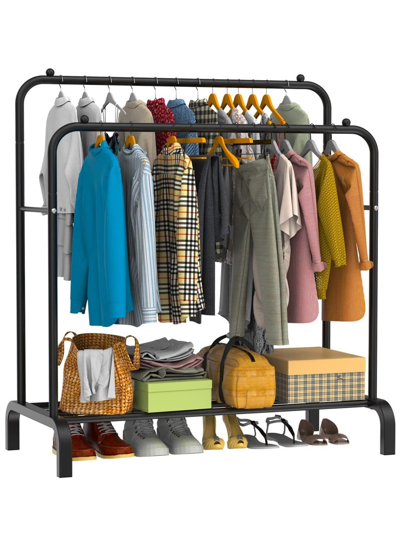 Clothes Rack Freestanding Double-Rail Garment Rack Multifunctional Bedroom Clothes Rack, Household Shoe Rack, Black - Image 1