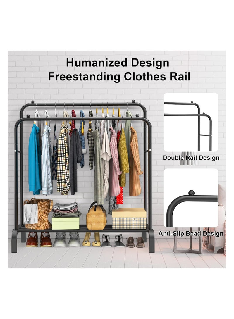 Clothes Rack Freestanding Double-Rail Garment Rack Multifunctional Bedroom Clothes Rack, Household Shoe Rack, Black - Image 3