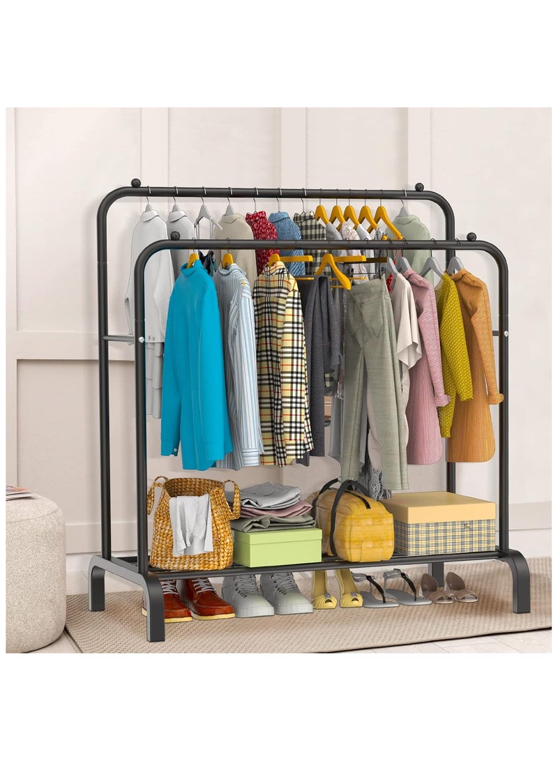 Clothes Rack Freestanding Double-Rail Garment Rack Multifunctional Bedroom Clothes Rack, Household Shoe Rack, Black - Image 2