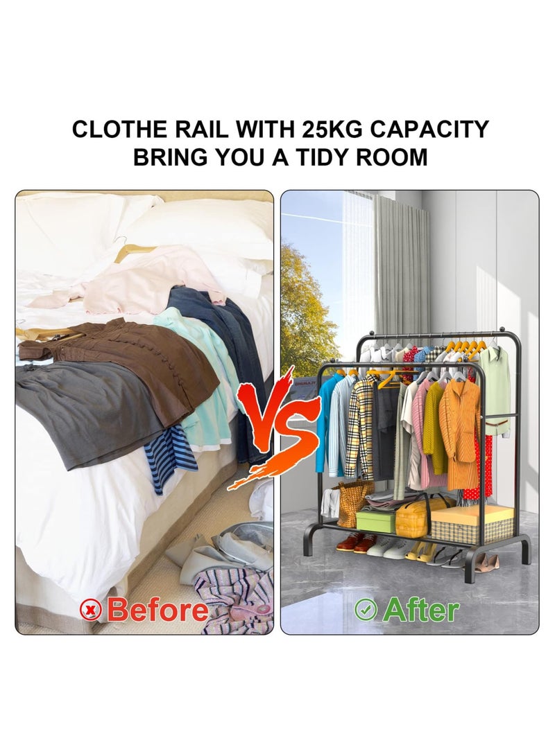 Clothes Rack Freestanding Double-Rail Garment Rack Multifunctional Bedroom Clothes Rack, Household Shoe Rack, Black - Image 4