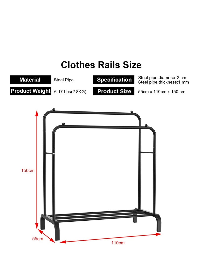 Clothes Rack Freestanding Double-Rail Garment Rack Multifunctional Bedroom Clothes Rack, Household Shoe Rack, Black - Image 5