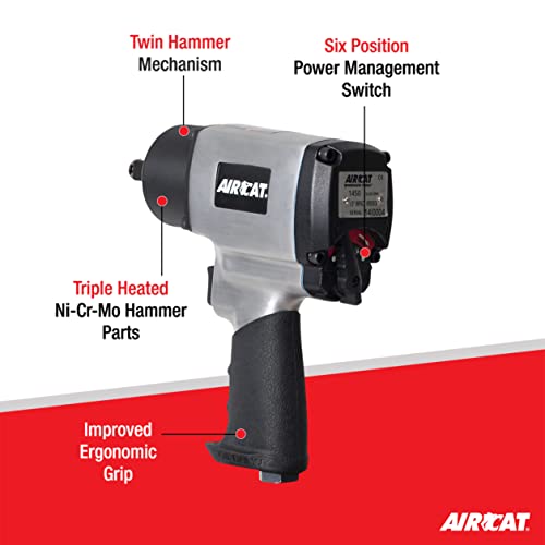 AIRCAT Pneumatic Tools 1450: 1/2-Inch Impact Wrench 1,000 ft-lbs of Torque - Standard Anvil - Image 2