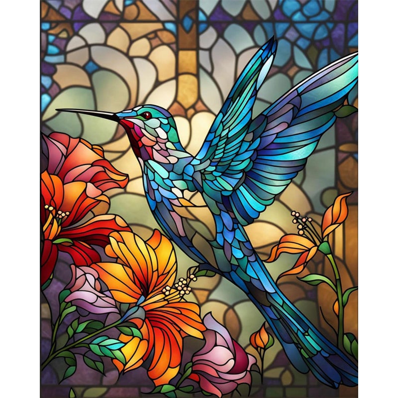 xackcme Hummingbird Paint by Numbers for Adults Stained Glass Paint by Number on Canvas Without Frame DIY Bird Oil Painting for Gift Home Wall Decor 16x20 inch - Image 2