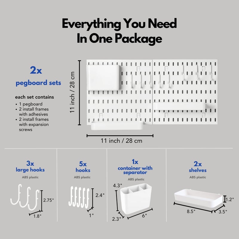 KEEPO Pegboard Combination Kit, Pegboards and Accessories Modular Hanging for Wall Organizer, Crafts Organization, Ornaments Display, Nursery Storage, Peg Board (White, 22″×11″) - Image 3