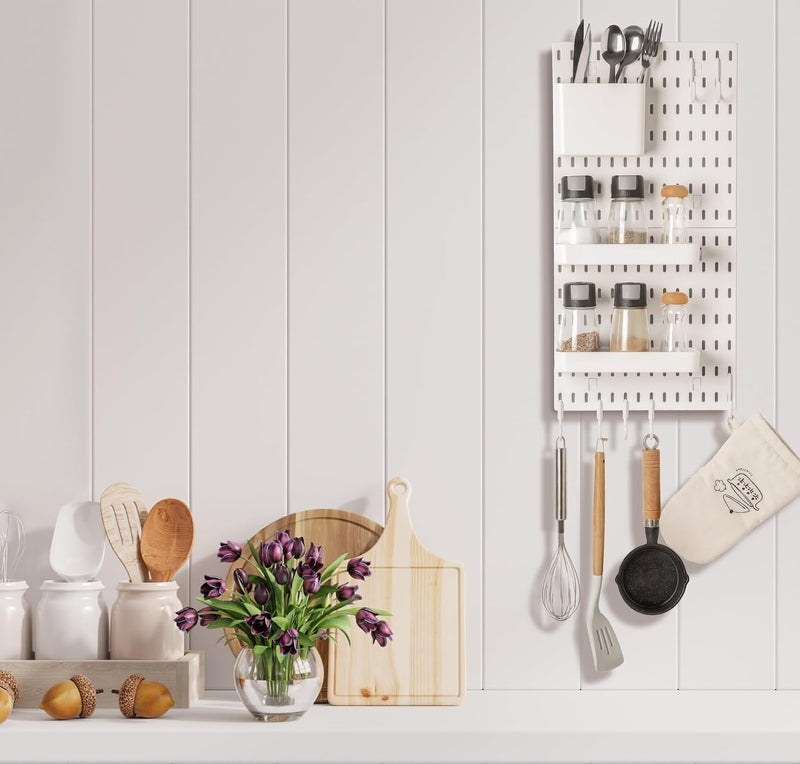 KEEPO Pegboard Combination Kit, Pegboards and Accessories Modular Hanging for Wall Organizer, Crafts Organization, Ornaments Display, Nursery Storage, Peg Board (White, 22″×11″) - Image 5