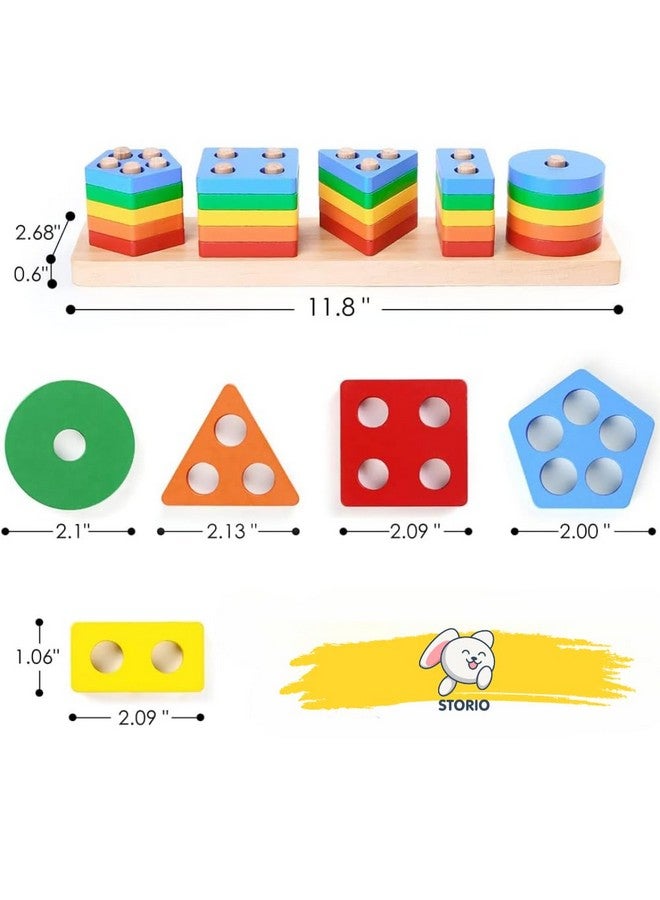 Storio Wooden Building Blocks Safe to Play Angle Geometric Shape Sorter Blocks,Sorting&Stacking Toys for Toddlers and Kids,Color Stacker Educational Learning Toy for 1 2 3 Years Old Unisex,21 Piece - Image 4