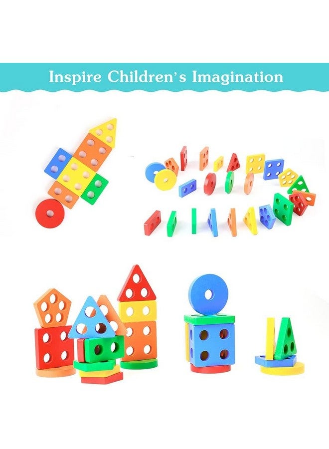 Storio Wooden Building Blocks Safe to Play Angle Geometric Shape Sorter Blocks,Sorting&Stacking Toys for Toddlers and Kids,Color Stacker Educational Learning Toy for 1 2 3 Years Old Unisex,21 Piece - Image 3