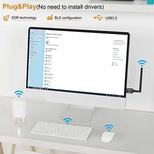 TECHKEY Long Range USB Bluetooth 5.3 Adapter for Desktop PC - 328FT Wireless Transfer for Mouse, Keyboard, Headphones - Win11/10/8.1 Support - Image 2