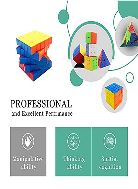 Magic Cube Set – 2x2, 3x3, 4x4, 5x5, Triangle Puzzle, Stickerless Speed Cube (Classic)