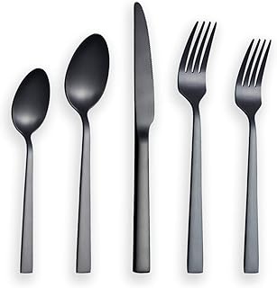 Berglander Matte Black Silverware Set,  Satin Black Flatware Set, Stainless Steel With Titianium Plating, Brushed Black - Image 1
