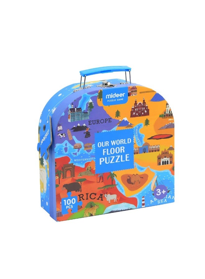 MiDeer Portable Puzzle Box – Our World Map Puzzle for Kids (100 Pieces) – Educational Geography Puzzle Toy with Handbag Case – Travel-Friendly Gift for Ages 3+  - Image 1