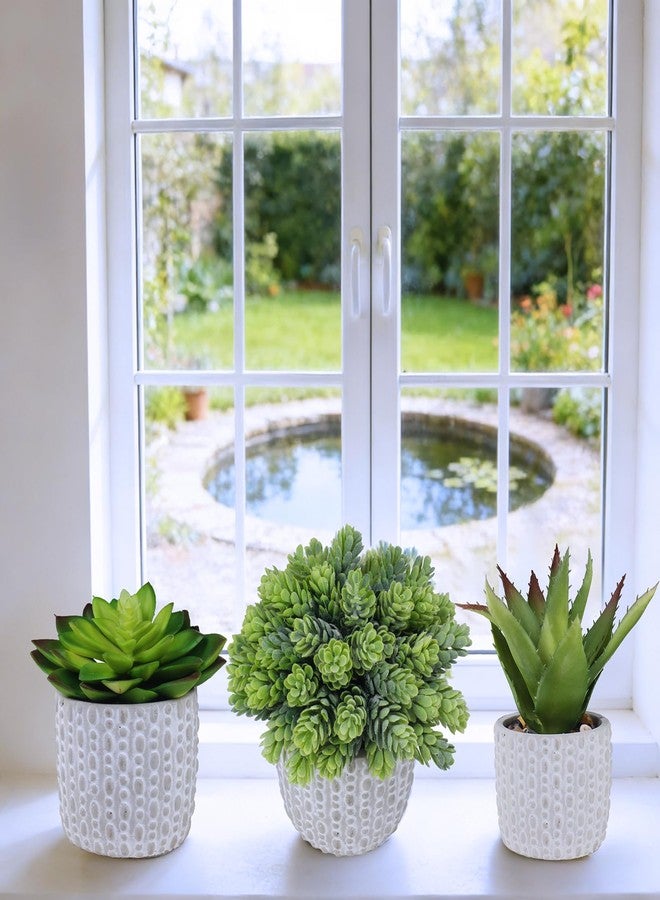 EXQUISS 3 Pcs Assorted Small Potted Fake Succulents Plants Artificial Aloe Hops in Gray Concrete Ceramic Pots Polka Dots Planters for Home Kitchen Party Gift Greenery Windowsill Tabletop Decor - Image 4