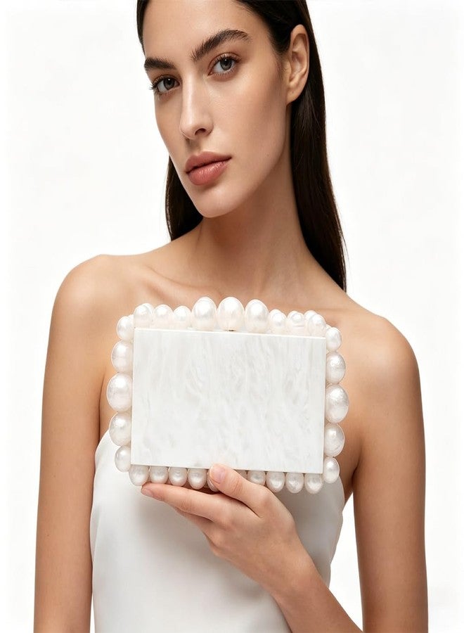 CUXVA Acrylic Beaded Clutch for Women Marble Evening Handbag Bridal Purse Crossbody Bag with Chain for Wedding Party Prom - Image 2
