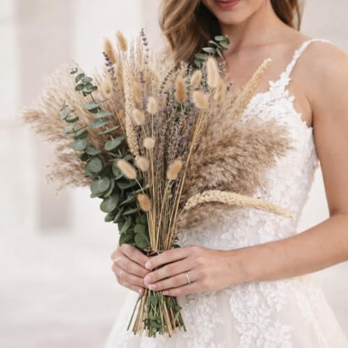 Musunny Dried Flowers Bouquet, 17" Dried Pampas Grass Decor Inc Lavender Eucalyptus DIY Floral Arrangements for Home Office Decoration,Wedding centerpieces - Image 5