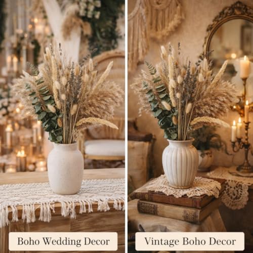 Musunny Dried Flowers Bouquet, 17" Dried Pampas Grass Decor Inc Lavender Eucalyptus DIY Floral Arrangements for Home Office Decoration,Wedding centerpieces - Image 3