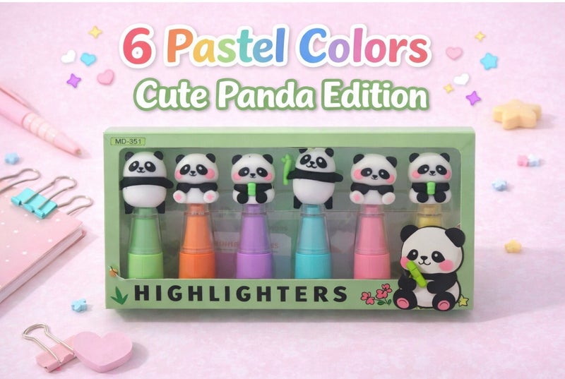 جست كواليتي هايلايتر باندا كيوت 6 ألوان باستيل – أقلام تظليل مدرسية ملونة – قرطاسية بنات للمدرسة والجامعة – هدية رجوع للمدرسة - Image 1